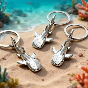 Creative whale shark metal keychains for bags ocean themed aquarium souvenirs 3 pieces