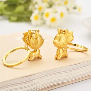 Creative matte golden 3D cartoon deer keychain pair for couples car key accessories