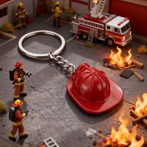 Firefighter Helmet Keychain Creative Red Safety Hat Pendant Miniature Fireman Zinc Alloy Key Ring Souvenir Gift For Men Women Kids