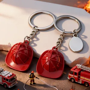 Red firefighter helmet keychains commemorative gift for fire safety day pendant