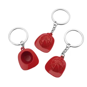 Set of creative red firefighter helmet keychains for safety day souvenir gift idea