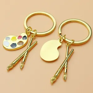 Creative gold metal palette and paintbrush keychain gift for art students