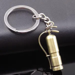 Mini bronze fire extinguisher metal keychain with silver split ring for bags and keys