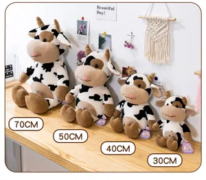 Simpatico peluche mucca cartone animato, morbido animale di peluche, regalo compleanno.