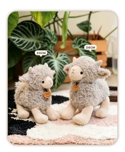 Cute fluffy sheep plush toy for kids birthday gift, soft stuffed animal ram with wooden tag.