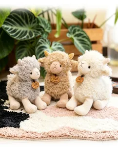 Cute plush lamb toy set with wooden tags, soft stuffed animal doll for kids birthday gifts.