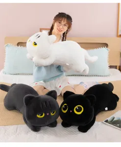 Cute cat plush toy sleeping pillow, soft stuffed animal doll for kids and home decor.