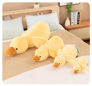 Cute lying yellow duck plush toy stuffed animal soft pillow great gift for kids and girls.
