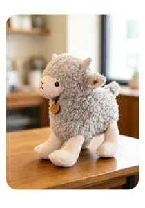 Cute sheep plush toy with horns, soft knit stuffed animal doll for kids birthday gift details
