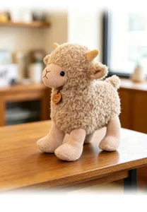 Cute fluffy sheep plush toy, soft stuffed animal doll with cute horns, perfect kids birthday gift.