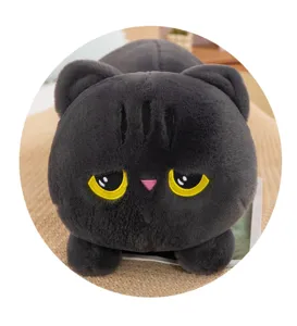 Cute black cat plush toy sleeping pillow doll, soft fluffy fabric, perfect gift for kids.
