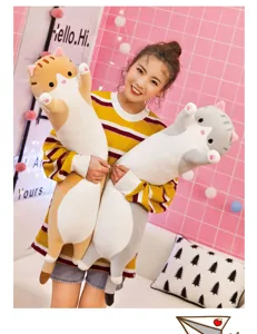 Simpatico gatto lungo di peluche morbido cuscino da abbraccio kawaii per bambini