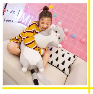 Simpatico cuscino di peluche gatto lungo, morbido cuscino corpo imbottito per bambini e sonno.