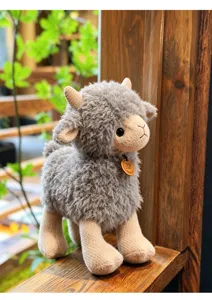 Cute fluffy sheep plush toy doll, soft stuffed animal with cute horns for kids birthday gift.