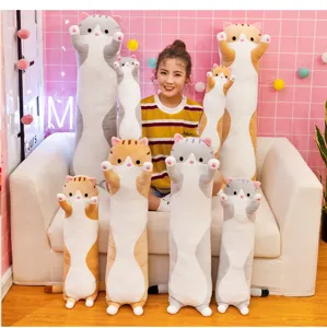 Simpatico cuscino in peluche di gatto lungo, morbida bambola per bambini, ideale.