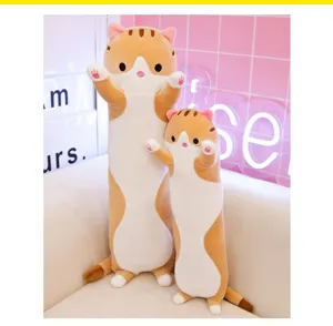 Cuscino in peluche gatto lungo e tenero, corpo morbido e soffice per bambini e decorazione.