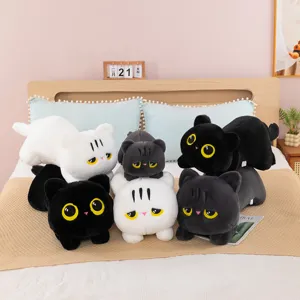 Cute Black Cat Plush Toy Stuffed Animal Soft Kitty Sleeping Pillow Doll Cartoon Animal Plushie Kids Companion Polyester Fiber