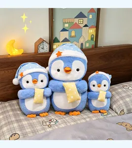 Cute sleeping cap penguin plush toy set, soft stuffed doll with pajama and mini pillow for kids gifts.
