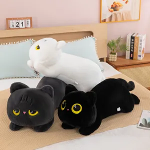 Cute cat plush toy lying kitten sleeping pillow soft doll for kids room decoration home bed