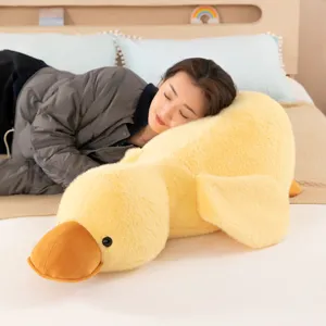 Cute yellow duck plush toy lying pillow soft sleeping doll adorable birthday gift for girls kids