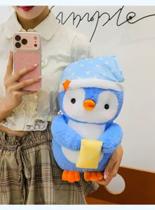 Cute sleeping hat penguin plush toy soft stuffed animal doll for kids gift home decor.