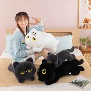 Cute black cat plush toy lying kitten sleeping pillow children doll main view display