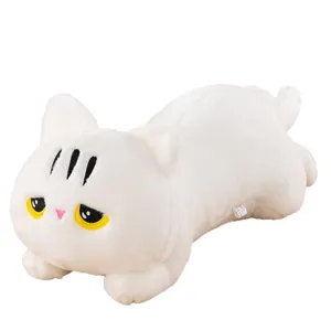 Cute white plush cat pillow, soft stuffed animal toy for kids sleeping and hugging.
