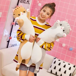 Simpatico cuscino in peluche a forma di gatto lungo, morbida bambola per bambini e decorazione.