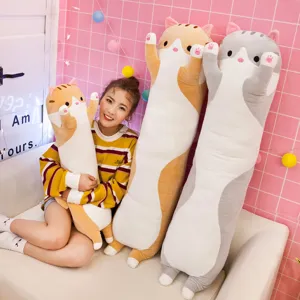 Lungo gatto peluche carino morbido cuscino coccola bambola animale imbottito per bambini e casa