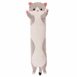 Lungo gatto di peluche simpatico cuscino di animale imbottito bambola morbida per bambini letto.