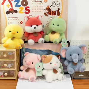 Cute plush animal toys set, soft stuffed doll cartoon figures for children gifts and desk decor.