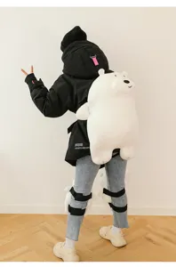 Simpatico zaino protettivo in peluche orso bianco e ginocchiere per pattinaggio e sci bambini.