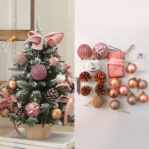 Kit de accesorios de Navidad DIY rosa con bolas, lazos y piñas
