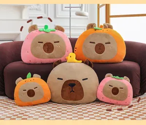Cuscino in peluche capibara carino morbido cuscino animale bambola di frutta per la casa.