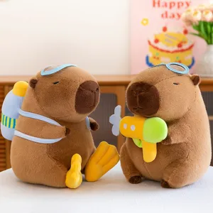 Adorable diver capybara plush toy set with water gun and oxygen tank soft doll gift for kids