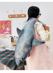 Cute simulation shark plush toy pillow, large marine animal doll for kids home decor gift.