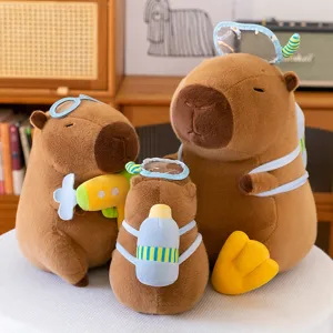 Cute capybara plush toy set with diving gear soft stuffed animal doll gift for kids.