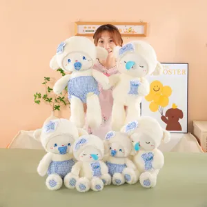 Cute plush sheep doll toy with pacifier and blue plaid shorts for kids and girls birthday.