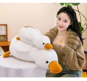 Cute white duck plush toy pillow, soft stuffed animal companion gift for kids and girls.