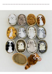 Cute animal plush toys with woven basket, soft stuffed dolls for kids birthday gifts.