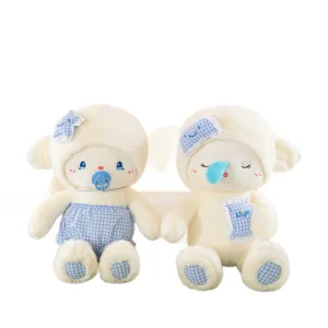Cute soothing plush lamb doll pair with pacifier, soft stuffed animal toy for kids birthday gift.