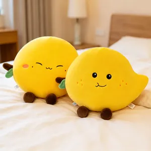 Coussin en Peluche Mangue de Dessin Animé Jouet en Peluche Fruit Doux Expression Mignonne Poupée Couchée Coussin de Voiture Décoration
