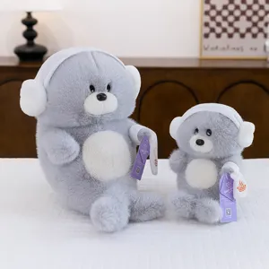 Lindo juego de peluche gris con orejeras muñeco de peluche suave regalo de cumpleaños niños