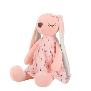 Cute pink floppy ear bunny plush toy, soft stuffed animal doll for kids sleeping gift.