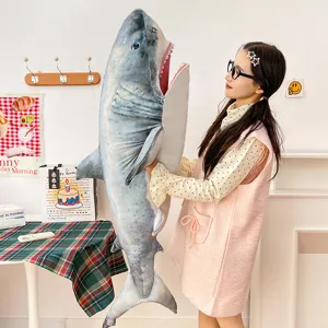 Giant simulation shark plush toy pillow, large ocean animal doll for kids birthday and home decor.