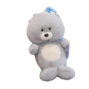 Lindo peluche gris con gorro de dormir azul almohada suave regalo de cumpleaños para niños