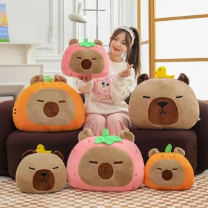 Simpatico Peluche Capybara Animale Imbottito Morbido Cuscino Bambola Kawaii Cappello di Frutta Anatra Decorazione Cuscino Regalo di Compleanno per Bambini Ragazze