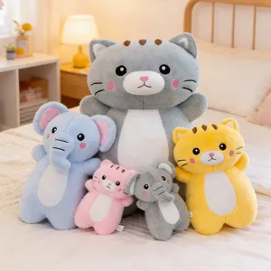 Cute Cartoon Animal Cat Elephant Plush Toy Stuffed Animal Soft Pillow Kids Soothing Doll Companion Home Decor