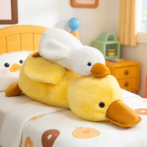 Cute yellow duck plush toy pillow set, soft stuffed animal doll for kids birthday gift.