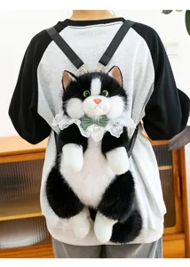 Cute simulation cat plush backpack fluffy animal shoulder bag for girls gift daily use